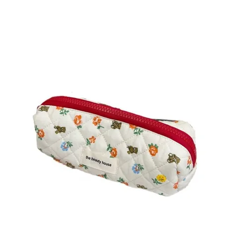 Miniatura 7 de Bolsa de maquillaje Kawaii bonita bolsa de cosméticos de felpa japonesa, bolsa de aseo peluda con patrones de flores de oso de hadas con cremallera