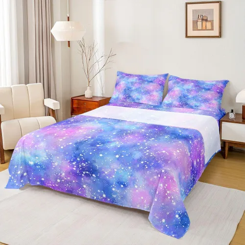 Erosebridal Glitter Stars - Juego de sábanas tamaño individual de galaxia psicodélica, juego de sábanas de astrología constelación, juego de ropa de