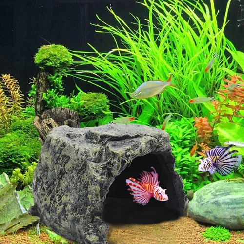 Miniatura 2 de Besimple Cueva Decorativa Escondite para Peces de Acuario, Escondites de Roca para Reptiles Cueva de Piedra Casa Escondite Accesorios de Pecera