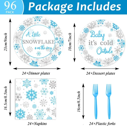 Miniatura 2 de 96 piezas Un pequeño copo de nieve está en camino Decoraciones de fiesta de baby shower Copo de nieve bebé hace frío afuera Platos de baby shower