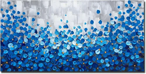 Miniatura 10 de MyArton Arte de pared de lienzo texturizado, cuadrados abstractos, pintado a mano, pintura al óleo moderna de color azul oscuro, imagen