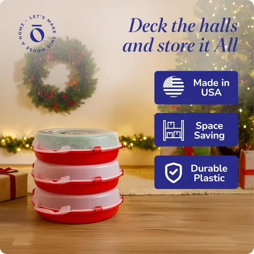 Miniatura 5 de HOMZ Paquete de 3 organizadores decorativos de almacenamiento de coronas de temporada, 24 pulgadas, rojo y transparente, soporte redondo de plástico