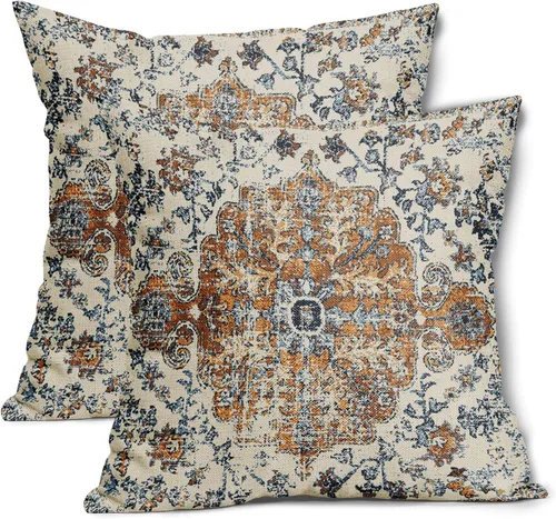 Miniatura 13 de Fundas de almohada boho naranja azul 20x20 pulgadas, juego de 2 fundas de almohada estilo bohemio alfombra vintage étnica para sofá, fundas