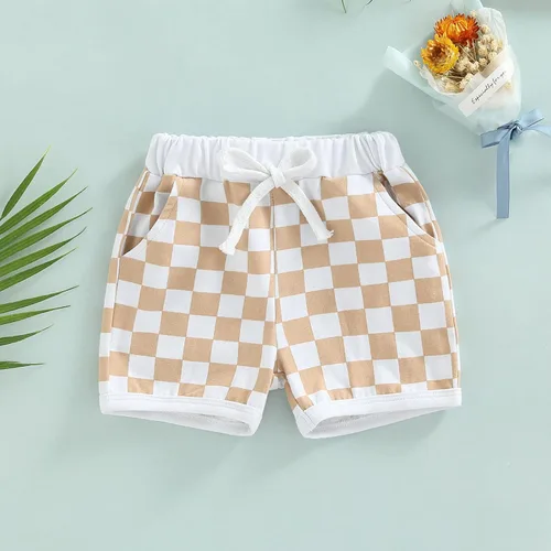 Miniatura 2 de Pantalones cortos de verano para bebé, con estampado a cuadros, de algodón, casuales, cintura elástica, pantalones cortos para correr