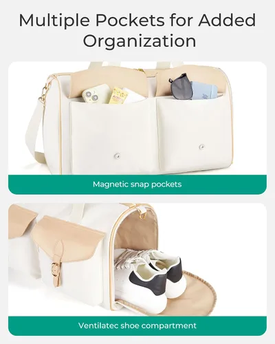 Miniatura 6 de BAGSMART Bolsa de lona para viajes, bolsas vintage de fin de semana para mujer, Beige