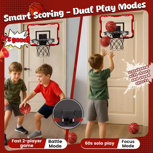Miniatura 4 de Aro de Baloncesto Interior Mini de LovesTown para Niños, para Niños y Niñas de 4 a 12 Años, Aro Sobre Puerta con Luces LED y Marcador Electrónico, 4