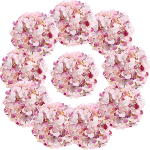 Miniatura 19 de Cabezas de hortensias de seda con tallos de flores artificiales para decoración del hogar, boda, paquete de 10 unidades (rosa melocotón)