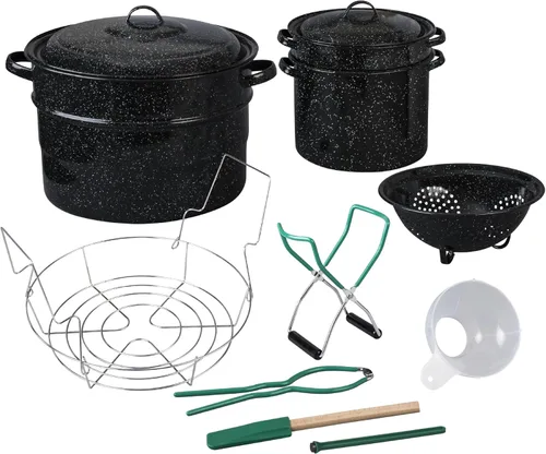 Miniatura 9 de Granite Ware 9 piezas esmaltadas baño de agua olla de enlatado con kit de enlatado, colador y estante. kit de iniciación de suministros de enlatado.