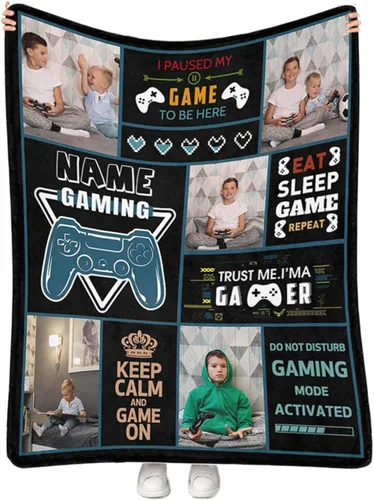 Miniatura 14 de Mantas personalizadas de juegos para niños y niñas con nombre, manta personalizada de control de videojuegos Vedio para sofá, manta suave y de forro