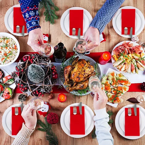 Miniatura 2 de KAMMAK Servilletas rojas desechables de papel con bolsillo, paquete de 100 servilletas plegables para recepción de boda, toallas de mano para Rojo