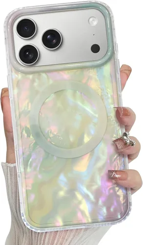 Miniatura 21 de Bonoma Funda magnética para iPhone 13 【Soporte para Magsafe】Protector de cámara de lujo de cristal fluorescente iridiscente con láser brillante + 2