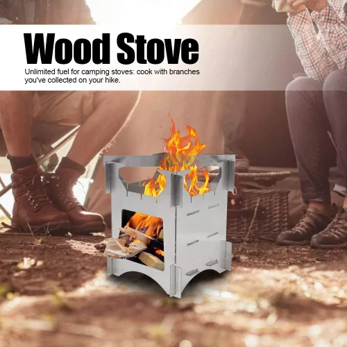 Miniatura 4 de Estufa de leña, portátil de acero inoxidable plegable para mochileros, mini cocina para acampar al aire libre, viajes, senderismo, picnic, comedor