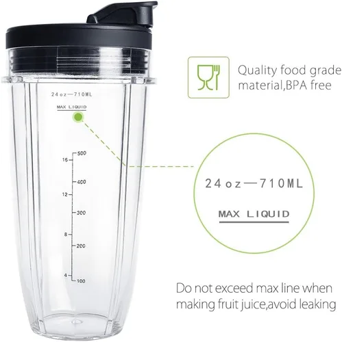 Miniatura 5 de Vaso de repuesto para licuadora de 24 onzas con tapas To-GO para Ninja, paquete de 2 piezas de repuesto compatibles con Ninja BL450 BL456 BL480