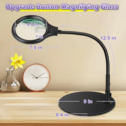 Miniatura 5 de NZQXJXZ Lupa de escritorio de 10 x 20 veces con luz y soporte, lámpara de aumento con 3 modos de color, luz iluminada para manualidades manos