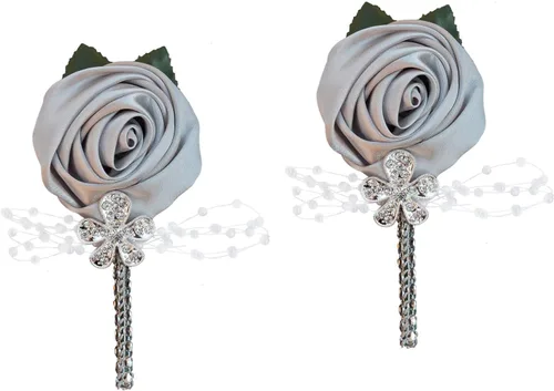 Miniatura 11 de Boutonniere de flores artificiales, paquete de 2 piezas para boda, tela de seda sintética, rosa Boutonniere para iglesia, boda, equipo, novio, Rosa