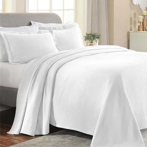 Superior colcha de una plaza de jacquard y matelasse 100 % algodón de alta calidad, turquesa, individual Blanco