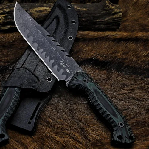 Miniatura 3 de BA-KOR Cuchillo de Caza de Hoja Fija Full Tang de 12.4 Pulgadas – Acero 9CR18MoV de 6mm, Mango G10, Hoja con Sierra Dentada en el Lomo con Acabado