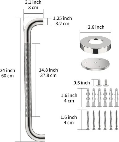 Miniatura 2 de ZUEXT - Paquete de 2 manijas antideslizantes para regadera de 24 pulgadas, barra de equilibrio de baño moleteada de acero inoxidable cromado, Cromo