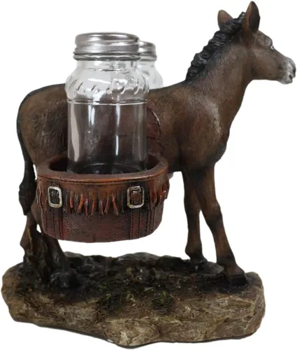 Miniatura 5 de Ebros Gift Western Country Farm Mule Donkey Ass Carrying Saddlebags Figurine Salt Pepper Shakers Holder Decoración De Animales De Trabajo Caballos