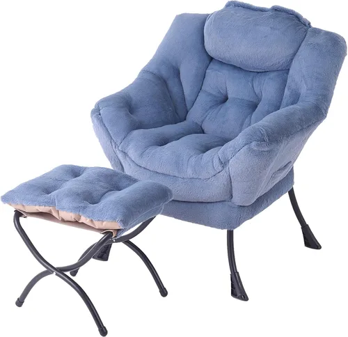 Miniatura 39 de Tiita - Sillón reclinable con otomana, grande, moderno, silla de ocio, de lectura, con reposapiés, para dormitorio, sala de estar, dormitorios, Gris