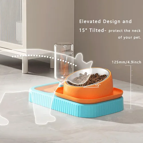 Miniatura 5 de Juego de cuencos de comida y agua para perros y gatos, cuencos dobles para alimentos con botella de agua por gravedad automática, alimentador lento