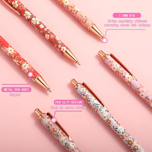 Miniatura 3 de TIESOME 6 piezas de bolígrafos de bola de arte floral, bolígrafo retráctil de 1.0 mm de moda, bolígrafo negro personalizado, adecuado para mujeres