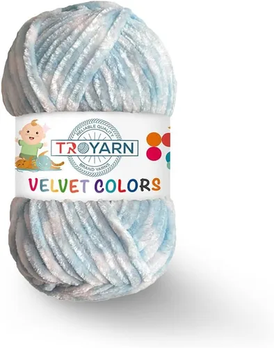 Miniatura 40 de TROYARN Hilo de lana de terciopelo en colores (paquete de 3 madejas) Chenille para manta Amigurumi, hilo para crochet y punto súper voluminoso 3x100