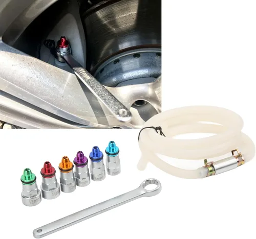 Miniatura 3 de Kit de llave de purga de frenos con 6 adaptadores, goma metálica, universal para automóvil, SUV, camión ligero, motocicleta, 0.27-0.47 pulgadas