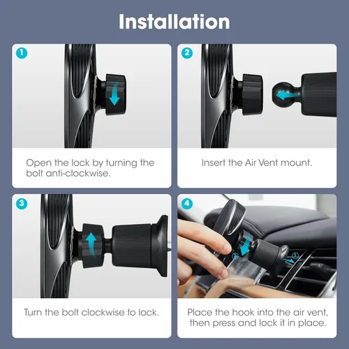 Miniatura 9 de pitaka Cargador de coche MagSafe para Qi2, soporte magnético de 15 W para iPhone 17/16/15/14/13 con función NFC, ventilación de aire