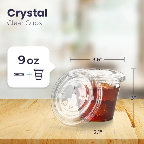 Miniatura 2 de Fit Meal Prep Paquete de 50 vasos de plástico transparente de 9 onzas con tapas planas, tazas desechables para café helado, sin BPA, taza de batido