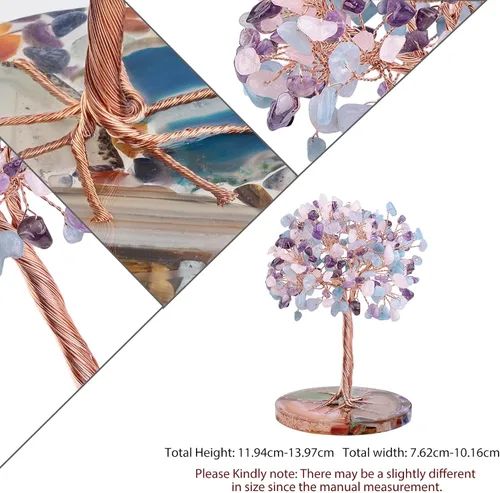 Miniatura 4 de SUNYIK Juego de árbol de dinero de cristal hecho a mano sobre base de rodajas de ágata orgánica, árbol de la vida curativo de cristales de chakras