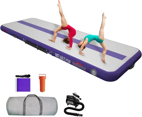 Miniatura 7 de Colchoneta inflable de gimnasia de 4/6/8 pulgadas, 6.56/10/13/16 pies, para uso doméstico, entrenamiento, animadoras, yoga acuático con bomba