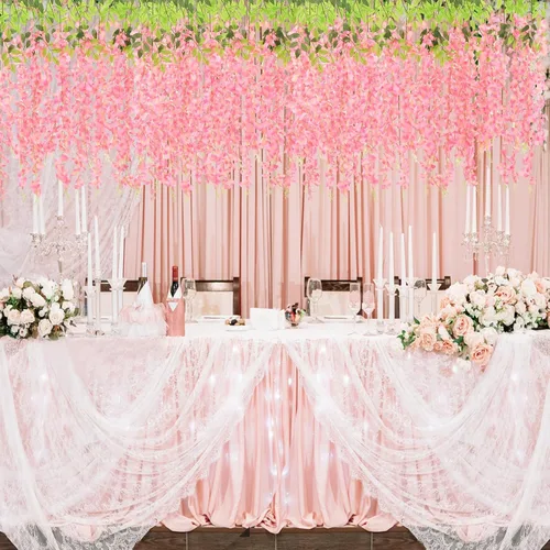 Miniatura 7 de BLEUM CADE 36 Piezas Flores Colgantes de Glicina Falsa Rosa Profundo, 3.6 Pies/Pieza Guirnalda de Glicina Artificial, Flores Colgantes para Boda