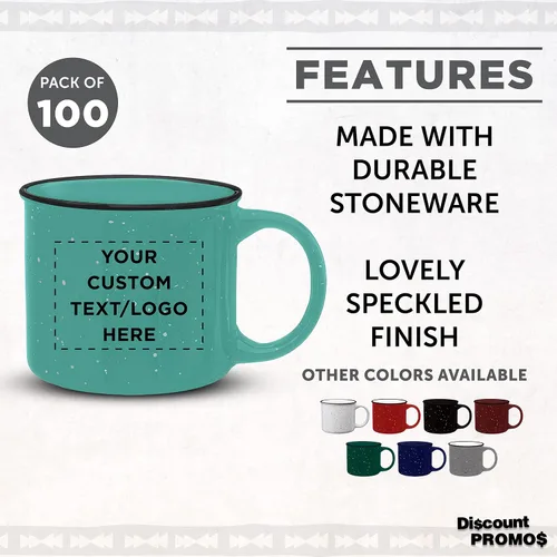 Miniatura 2 de DISCOUNT PROMOS Juego de 100 tazas de café personalizadas de cerámica para fogata, 13 onzas, paquete personalizado a granel, perfecto para té