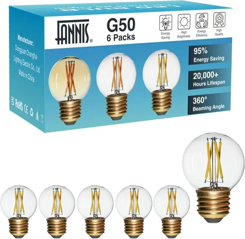 Miniatura 9 de Bombillas LED de globo G50 E26 de 6 unidades no regulables, bombilla Edison redonda pequeña de repuesto G16.5 equivalente a 15 W 20 W, luz cálida