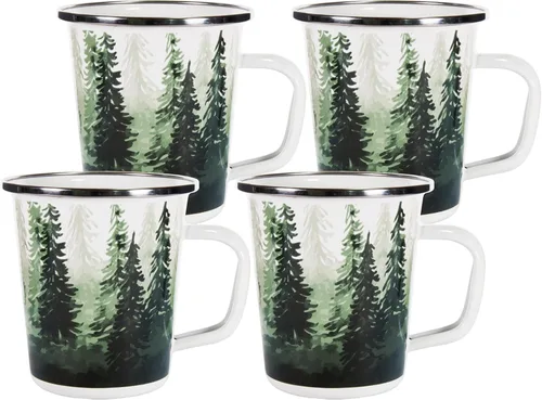Miniatura 10 de Golden Rabbit Enamelware Latte Tazas de café o té, 16 onzas, Aspen Grove, juego de 4