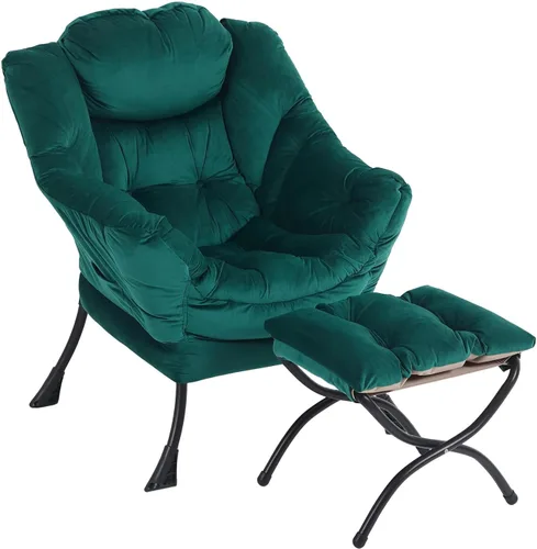 Miniatura 42 de Furlide Silla Perezosa Moderna con Reposapiés Plegable, Sillón de Descanso y Cómoda Silla de Lectura (Negro)