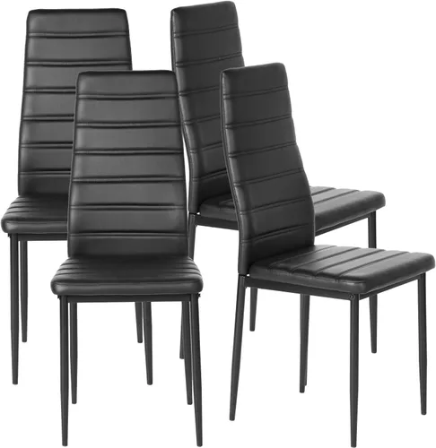 Juego de 4 sillas de comedor de piel sintética, sillas tapizadas con respaldo alto sin brazos con marco de metal, asiento acolchado ergonómico para