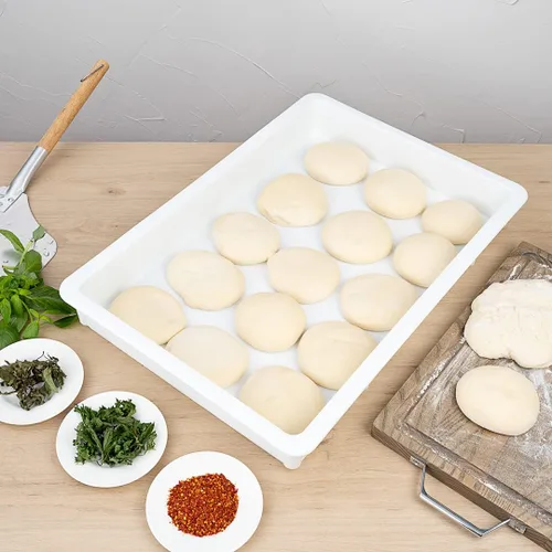 Miniatura 8 de Caja de prueba de 26 x 18 x 3 pulgadas, 1 caja de masa rectangular – apilable, lavavajillas, cajas de plástico blanco para masa de pizza, duraderas