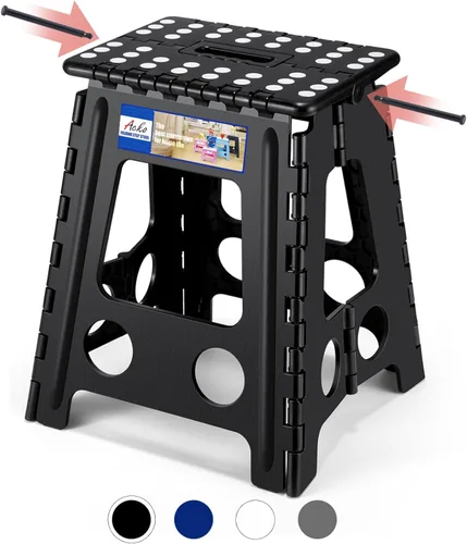 Miniatura 30 de ACKO Taburete plegable plegable de 16 pulgadas, 400 libras de capacidad, taburetes de plástico para adultos y niños, taburetes plegables para Blanco