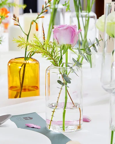 Miniatura 2 de ZENS Juego de jarrones de botones en flor al por mayor de 12, jarrones de vidrio pequeños modernos transparentes para centro de mesa de boda, jarrón