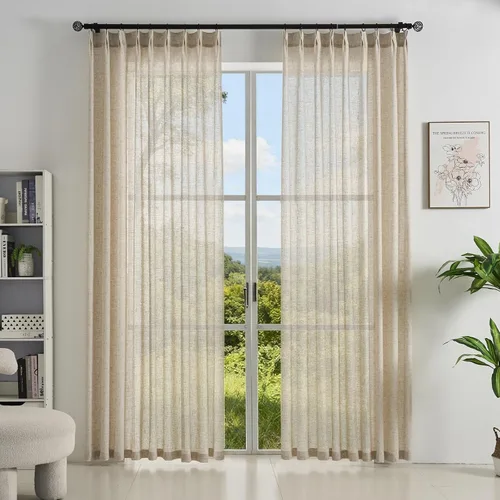 Miniatura 43 de Cortinas semitraslúcidas de lino neutro de 84 pulgadas de largo, cortinas y cortinas de lino beige crema que filtran la luz, tratamientos modernos