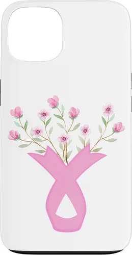 iPhone 13 Flower Jar Pink Ribbon Breast Cancer Concientización Mes de Mujeres Caso
