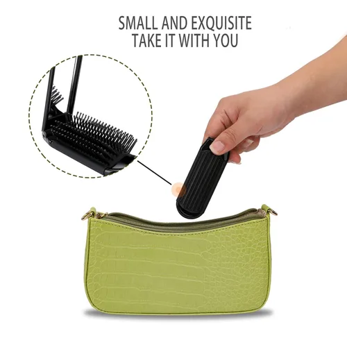 Miniatura 4 de Cepillo de pelo de viaje con espejo y peine de masaje, paquete de 2 herramientas de peinado compacto plegable para mujeres y hombres 2 Pack negro