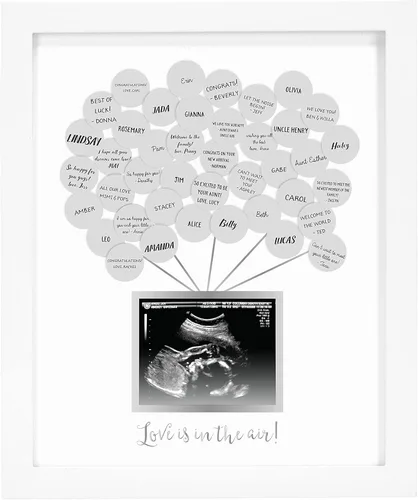 Pearhead Libro de Firmas para Baby Shower y Marco de Fotos de Recuerdo de Ecografía con 50 Pegatinas de Globos, Inserto de Foto de 12.7 cm x 10.16