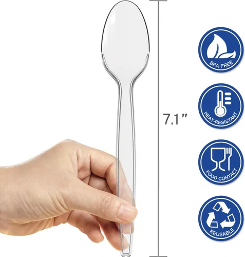 Miniatura 9 de POSATE Cucharas de plástico de 7.1 pulgadas, cucharaditas desechables resistentes, transparentes (100 unidades)