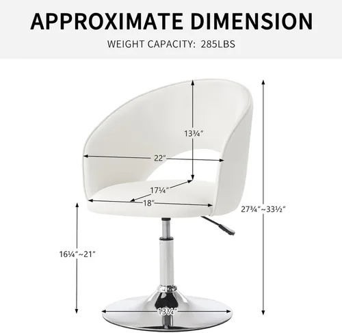 Miniatura 3 de Furnimart Silla de Tocador de Cuero Blanco, Taburete de Tocador con Altura Ajustable, Silla Giratoria con Respaldo, Silla Redonda de Maquillaje