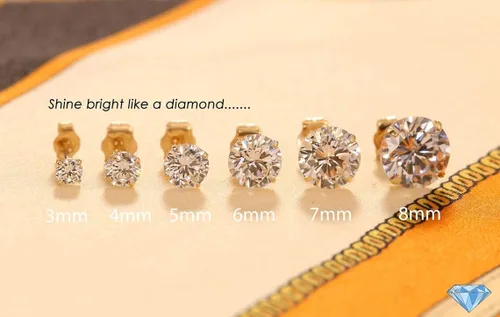 Miniatura 7 de Aretes de oro amarillo de 14k solitario con cubo y zirconia con broches seguros