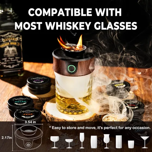 Miniatura 8 de Kit de ahumador de whisky eléctrico con antorcha, caja de madera premium, 4 astillas de madera, moldes para hielo, recetas, kit de ahumador