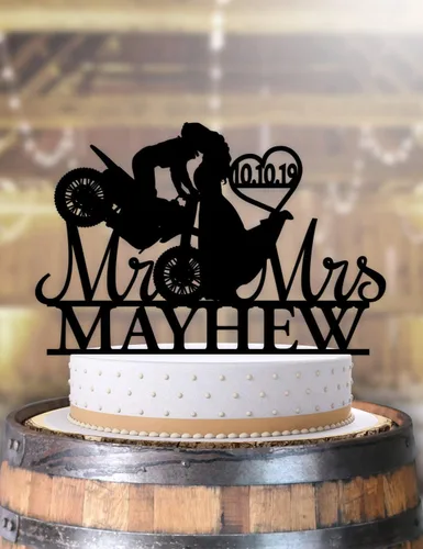 Miniatura 2 de Biker Motorcycle Bikers Stunt Daredevil Pareja Decoración de pastel de boda
